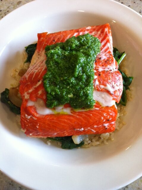 Roasted Salmon with Cilantro Cashew Pesto recipe